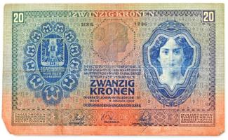 1907. 20K "1796 011923" T:F kis szakadás, apró tűlyuk / 
Hungary 1907. 20 Korona "17...