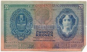 1907. 20K "1822 099253" T:F,VG a hajtás mentén szakadás / 
Hungary 1907. 20 Korona "...