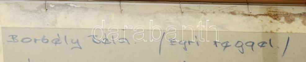 Borbély Béla (194?-2019): Egri reggel. Zsírkréta, papír, jelezve jobbra lent, hátoldalán autográf fe...