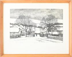 Gaál Domonkos (1940-2009): Tél a Pilisben. Rézkarc, papír, jelzett, számozott (46/100), üvegezett fakeretben, 25×39 cm