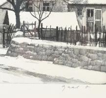 Gaál Domonkos (1940-2009): Tél a Pilisben. Rézkarc, papír, jelzett, számozott (46/100), üvegezett fa...