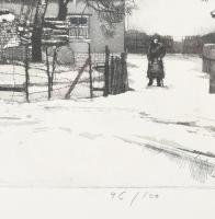 Gaál Domonkos (1940-2009): Tél a Pilisben. Rézkarc, papír, jelzett, számozott (46/100), üvegezett fa...