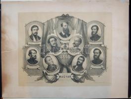 1867 Az első magyar minisztérium, kőnyomatos nagyméretű tabló Rohn és Grund nyomda, kiadja Eggenberger F. akadémiai könyvkereskedése (restaurált) 65x50 cm