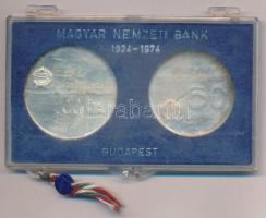 1974. 50Ft Ag &quot;50 éves a Magyar Nemzeti Bank&quot; + 100Ft Ag &quot;50 éves a Magyar Nemzeti Bank&quot; eredeti &quot;MNB&quot; műanyag tokban T:BU patina Adamo EM44, EM45