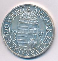 1991. 500Ft Ag "II. János Pál pápa látogatása" kapszulában T:BU kis patina Adamo EM120