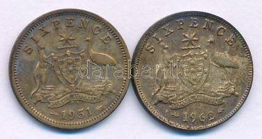 Ausztrália 1951. 6p Ag "VI. György" + 1962. 6p Ag "II. Erzsébet" T:VF patina Aus...