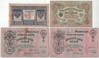 Orosz Birodalom 1898-1905. 7db vegyes bankjegy, közte 1909-1912. (1910) 100R Szign.: Konshin T:F,VG Russian Empire 1898-1905. 7pcs of mixed banknotes, with 1909-1912. (1910) 100 Rubles Sign.: Konshin C:F