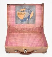 "Csak GFB harisnya" reklámos antik karton koffer, kopott, cca 32x21x10 cm