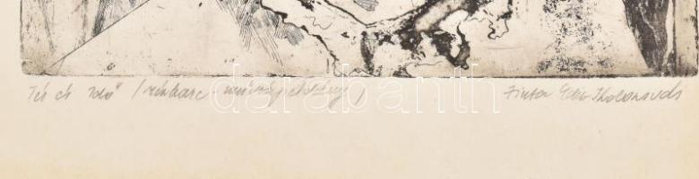 Finta Edit (1945-): Tér és idő. Rézkarc, papír, jelzett. művészpéldány 32x25 cm Gyűrődéssel, alul be...