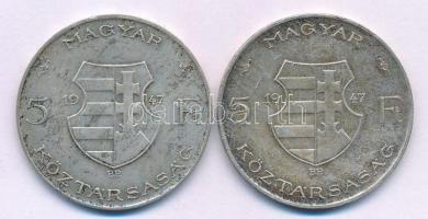 1947. 5Ft "Kossuth" Ag (2x) T:VF,F patina Adamo F8.1
