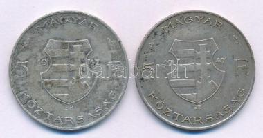 1947. 5Ft "Kossuth" Ag (2x) T:VF,F patina Adamo F8.1
