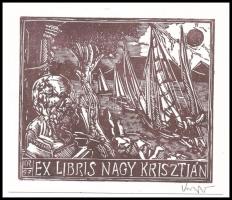 König (Kőnig) Róbert (1951-2014): Ex libris Nagy Krisztián. Klisényomat, papír, jelzett, sarkaiban k...