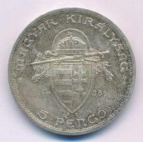 1938. 5P Ag "Szent István" T:AU patina Adamo P8.1