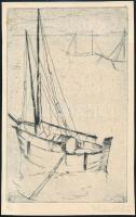 Pohárnok Zoltán (1905-1976): Vitorlás. Rézkarc, papír, jelzett, számozott (X/1), bal felső sarkában kisebb halvány folttal, 20x12,5 cm