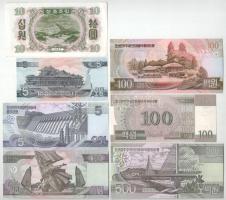 Észak-Korea 1947. 10W vízjel nélkül, modern reprint + 1992. 100W + 1998. 5W + 2002. 5W + 2002. 10W M...