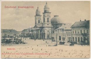 1901 Szatmárnémeti, Szatmár, Satu Mare; Deák tér, piac, templom, üzletek. Weisz Izsák kiadása / square, market, church, shops (EK)