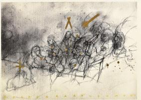 Véssey Gábor (1948-): Boldog karácsonyt! Nyomat, papír, jelzett a hátoldalán, 20,5x29 cm