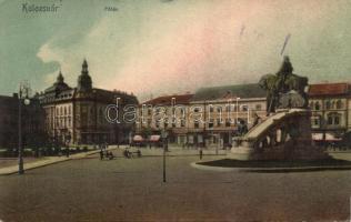 Kolozsvár with convenience store, bindery of Sándor Hantz and the statue of King Mátyás
