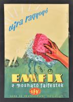 Ladányi József, működött a XX. sz. közepén: Emfix, a mosható felfesték (reklám- vagy plakátterv), 1960 körül. Tempera, papír, jelzett, papírra kasírozva, szélein kissé sérült, 20,5x14 cm.
