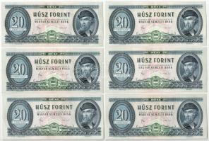 1980. 20Ft (6x) T:VF,F szép papír Hungary 1980. 20 Forint (6x) C:VF,F fine paper Adamo F17