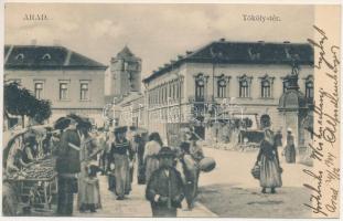 1904 Arad, Thököly tér, piac, makói liszt üzlet / square, market, shops (EK)