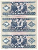 1980. 20Ft (3x) sorszámkövetők "C 366 038122 - C 366 038124" T:XF Hungary 1980. 20 Forint ...