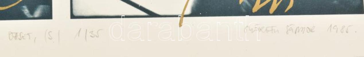 Győrffy Sándor (1951-): Invention by a green violin I., 1985. Ofszet, szitanyomat, papír, jelzett, s...