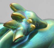 Zsolnay eozin mázas őzpár, jelzett, minimális kopással, h: 16,5 cm