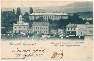 1899 (Vorläufer) Eperjes, Presov; Izraelita neológ templom és népiskola, zsinagóga / synagogue and school (fl)