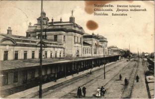 1915 Ivano-Frankivsk, Stanislawów, Stanislau; Dworzec kolejowy / Bahnstation / railway station, locomotive (fl)