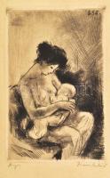 Iván Szilárd (1912-1988): Anya gyermekével. Rézkarc, papír, jelzett. 14,5x9,5 cm