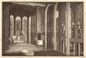 Budapest II. Pasaréti Ferences Szt. Antal templom belseje litho (EB)