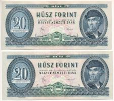 1980. 20Ft (2x) sorszámkövetők "C 367 044988 - C 367 044989" T:AU Hungary 1980. 20 Forint ...