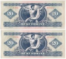 1980. 20Ft (2x) sorszámkövetők "C 324 079471 - C 324 079472" T:UNC Hungary 1980. 20 Forint...