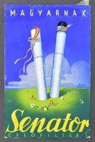 Ladányi József, működött a XX. sz. közepén és Guzy jelzéssel: Magyarnak Senator celofilter (cigaretta reklám- vagy plakátterv), 1940 körül. Tempera, papír, jelzett, papírra kasírozva, 17,5x11,5 cm.