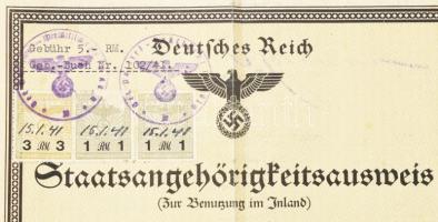 cca 1941 Állampolgársági bizonyítvány és más okiratok a III. Birodalomból, össz 4 db