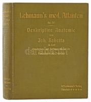 Sobotta, Johannes: Atlas der deskriptiven Anatomie des Menschen. III. Abteilung. Das Nerven- und Gefässsystem und die Sinnesorgane des Menschen, nebst einem Anhang: Das Lymphgefässsystem des Menschen. Lehmann's medizinische Atlanten Band IV. München, 1907, J. F. Lehmann's Verlag. Gazdag fekete-fehér és színes képanyaggal illusztrálva. Német nyelven. Kiadói aranyozott egészvászon-kötés, kissé foltos, kopottas borítóval, bélyegzésekkel, volt könyvtári példány.