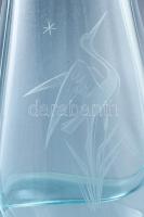 Miloslav Kinger türkizkék váza, csiszolt darumadár mintával, jelzés nélkül, hibátlan, m: 20