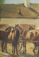 Pállya Carolus (1875 - 1948-50 körül): Lovak. Olaj, vászon, jelezve jobbra lent: Carolus Pállya. Dek...