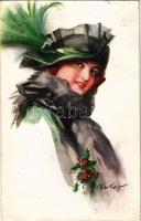 1914 Lady art postcard. The Carlton Publishing Co. Series No. 712/2. s: Barber (EK)