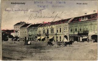 1925 Kézdivásárhely, Targu Secuiesc; Fő tér, Bartha Gyula, Dávid J., Dávid Antal üzlete. Jancsó Ernőné kiadása / main square, shops (EK)