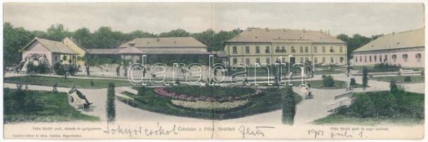 1903 Félixfürdő, Baile Felix; Park, vízesés és gyógyterem, nagyszálloda. Csasthó Gábor és Társa kiadása. 2-részes kihajtható panorámalap / park, waterfall, spa, hotel. 2-tiled folding panoramacard (fl)