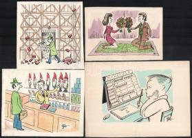 Szegő Gizi (1902-1985): Ludas Matyiban megjelent grafikák, karikatúrák vázlatai. 16 db. Vegyes techn...