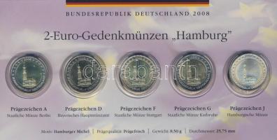 Németország 2008A,D,F,G,J 2€ "Hamburg" komplett verdejel sor, 5klf db T:BU Emléklapon!