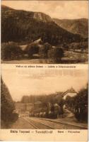 1931 Tusnádfürdő, Baile Tusnad; Vedere cu stanca Soimul, Gara / látkép a Sólyomsziklával, vasútállomás, pályaudvar. Andrásofszky bazár kiadása / general view, railway station (EK)