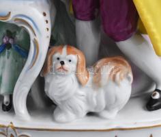 Rudolstadt porcelán kávézó pár. Rokokó jelenet. Kézzel festett, jelzett hibátlan 21x25 cm