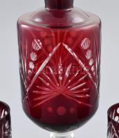 Bordó kristály boros készlet. Csiszolt, anyagában színezett, hibátlan Hat személyes. Üveg: 35 cm