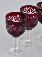 Bordó kristály boros készlet. Csiszolt, anyagában színezett, hibátlan Hat személyes. Üveg: 35 cm