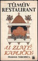 cca 1925 Tumuv Restaurant "U Zlaté Kapličky" Praha (Prága) grafikus menü / étlap, szign.: HTK, kissé sérült, kihajtva: 41,5x33,5 cm