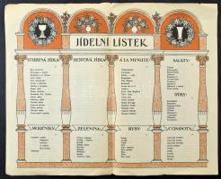 cca 1925 Tumuv Restaurant "U Zlaté Kapličky" Praha (Prága) grafikus menü / étlap, szign.: ...